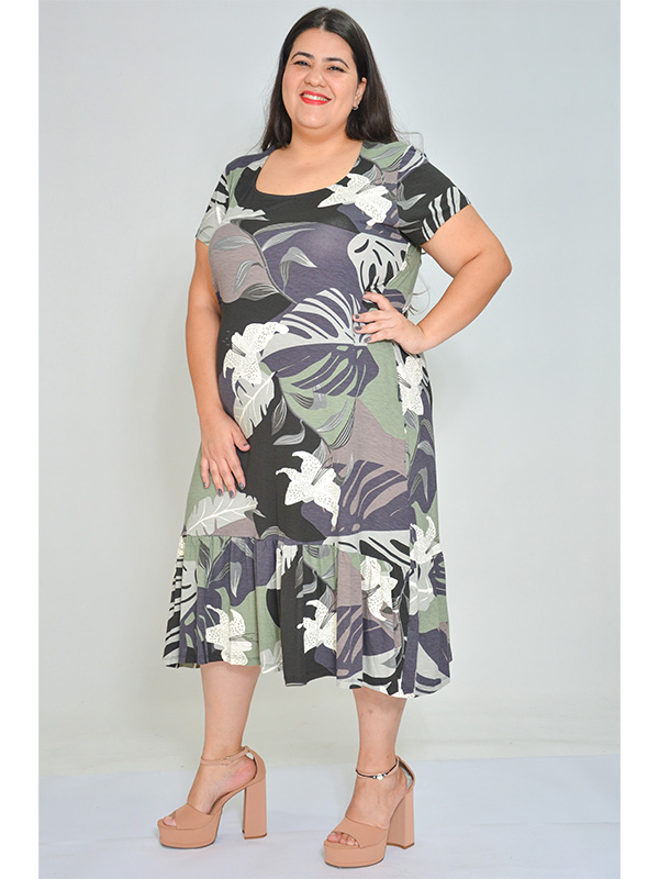 Vestido Midi com Babado Preto