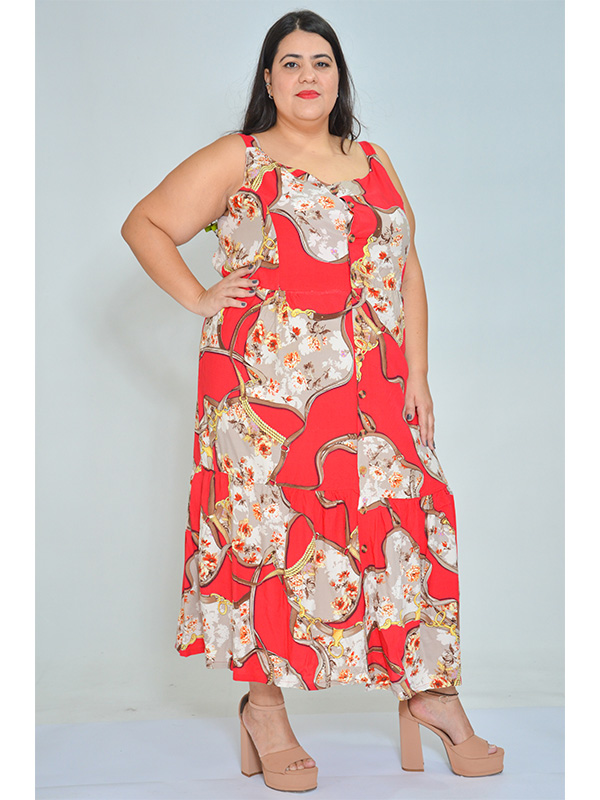 Vestido Midi Viscose Vermelho